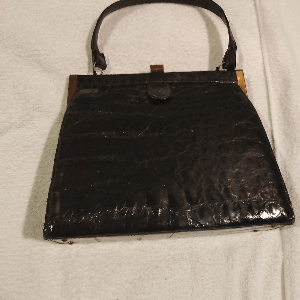 1950s Vintage Vassar  Black Alligator Handbag